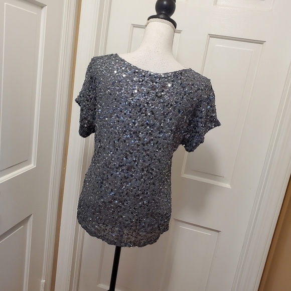 NWT Michael Michael Kors GunMetal Metallic Sequin-Chiffon Top size XS $225 - Picture 4 of 10